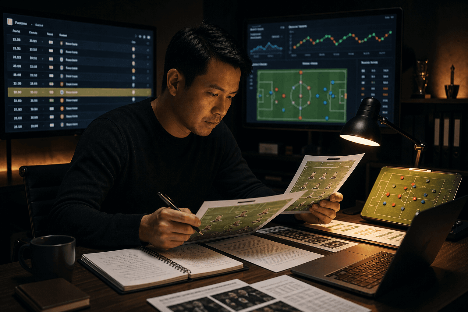 นักวิเคราะห์ตรวจรายชื่อผู้เล่น ฟอร์มทีม สถิติ และแผนการเล่นก่อนการแข่งขัน